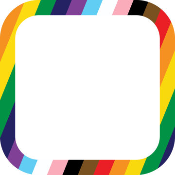 Progress pride flag border frame design, inclusive rainbow colors square template, diversity and equality graphic element on white