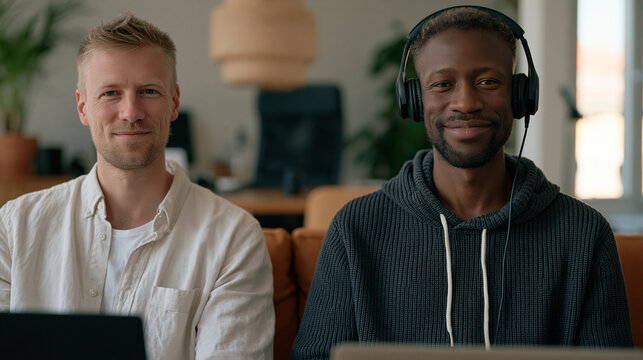 Remote-first startup co-founders conducting an asynchronous product critique by leaving timestamped video messages on a shared screen recording, each in separate home offices,