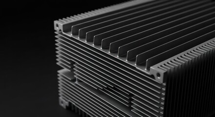 Fototapeta premium Close-up of a metallic heat sink, showing parallel fins