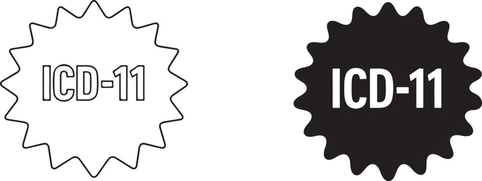 ICD-11 medical label stamp black silhouette and outline vector icon.