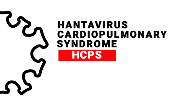 Bold black text reading Hantavirus Cardiopulmonary Syndrome with red highlighted HCPS abbreviation and abstract black wavy virus outline element on white background