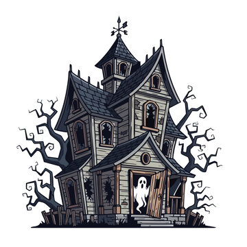 Spooky Haunted Mansion with Ghostly Apparition.