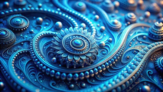 A photo of abstract blue technical background with intricate patterns and swirling shapes