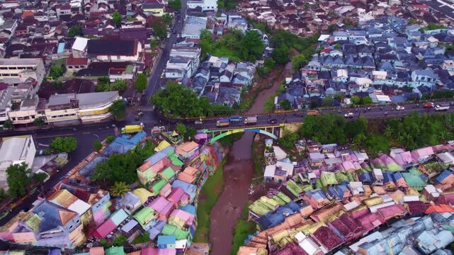 Aerial View of Jodipan Village in Malang City