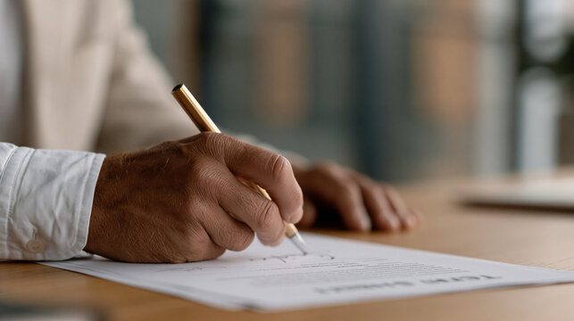 Close-up of a startup's term sheet being signed by a first-time founder's hand in a glass-walled attorney's office, pen completing a signature representing two years of
