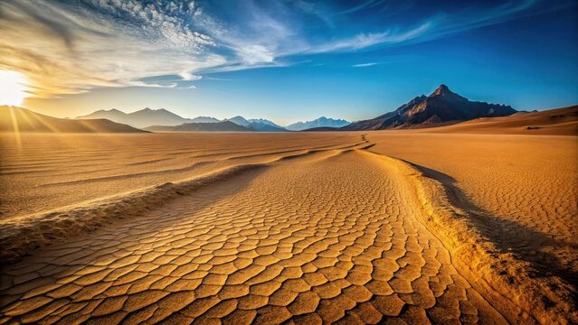 A photo of a barren desert landscape with a lone, jagged line etched into the sandy soil, marking a temporary boundary. The line is barely discernible