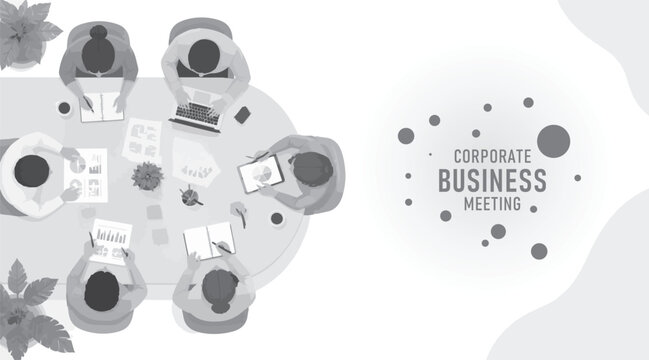 Corporate Business Meeting Top View Team Collaboration Modern Flat Design Vector with Copy Space