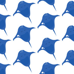 Stingray seamless pattern for kids vector illustration. Minimalist flat design of repeating blue manta ray sea creatures for children's nursery textile, nautical wallpaper, baby clothing and ocean the © AlinaCleverfox