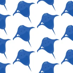 Stingray seamless pattern for kids vector illustration. Minimalist flat design of repeating blue manta ray sea creatures for children's nursery textile, nautical wallpaper, baby clothing and ocean the © AlinaCleverfox