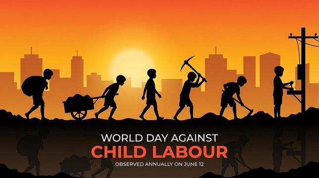 World day against child labour silhouette illustration of exploited children june 12 awareness campaign