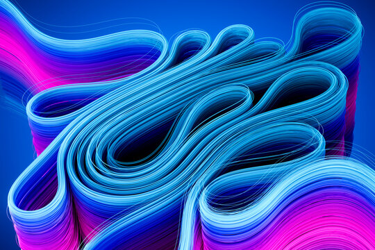 3D fiber ribbon landscape with looping wave and neon depth