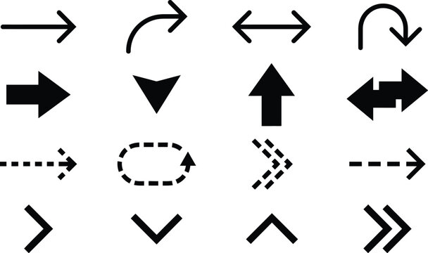 Arrows with dashed and solid strokes demonstrate different states for interactive digital buttons.