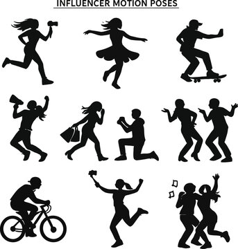 People in various social media poses with motion and activities