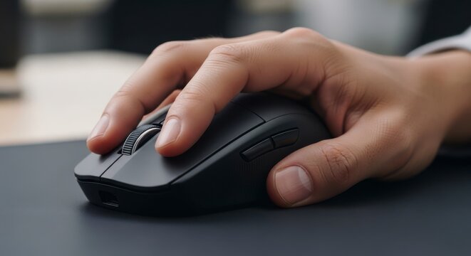 close up of a person s hand using a computer mouse