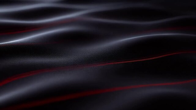 Abstract dark wavy surface with flowing red curves and smooth texture