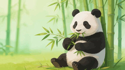 Panda eating bamboo in forest © Fan