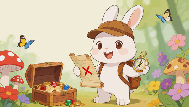 Cartoon rabbit with treasure map