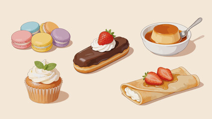 Illustration of assorted pastries and desserts © Fan