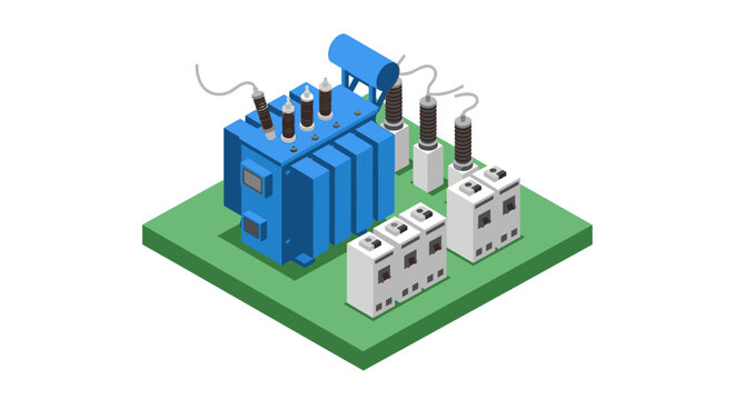 Power Transformer Electrical Substation Isometric Illustration