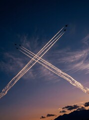 Fototapeta premium Fighter Jets Crossing Paths Symbolizing Global Military Rivalry