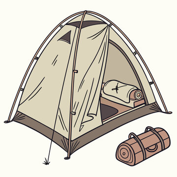 Camping tent with sleeping bag inside