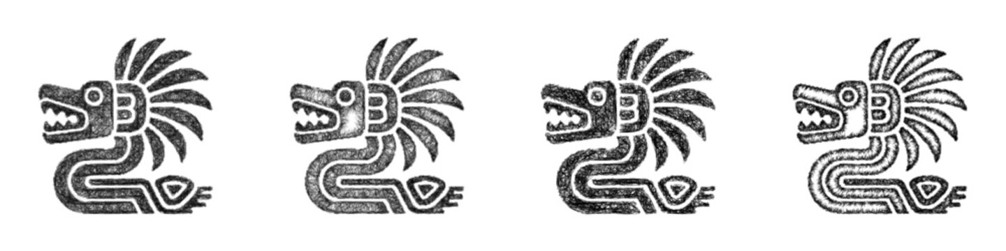 Sketch feathered serpent icon design set