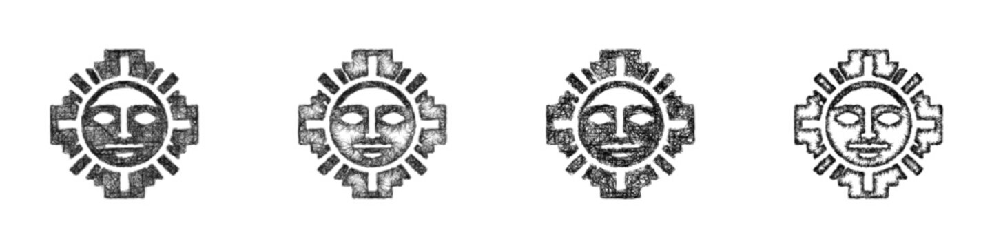 Sketch inca sun icon design set