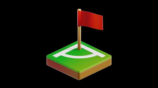 A looping 3D animation of a red corner soccer flag waving in the wind. Smooth, looping motion with a transparent background, a promo for sports broadcasts and soccer competitions.