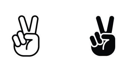 Obraz premium Victory sign hand gesture icon set in outline and solid black for communication and social media design