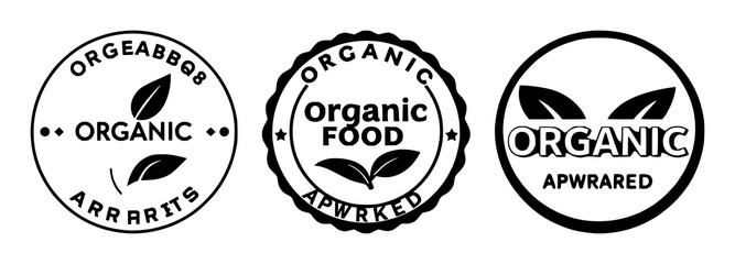 Obraz premium Organic food seal set with solid black icon on white background featuring organic, food, seal with approval and green symbol