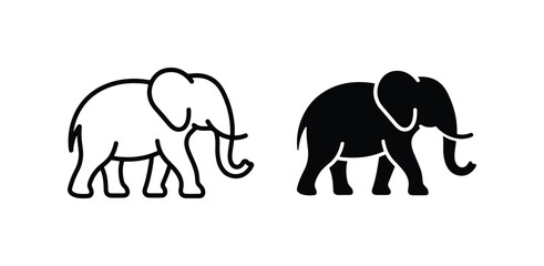 Fototapeta premium Elephant Icons, Black and White Vector Graphics, Simple Animal Silhouettes for Design