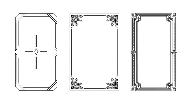 Collection of three decorative ornate frames on white background with decorative illustration scrollwork filigree ornamentation decoration scrapbook template invitation collection