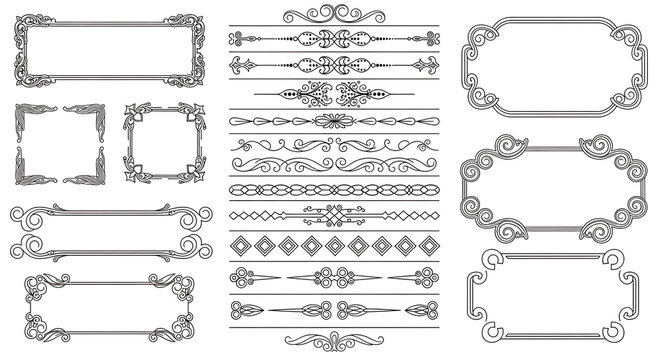 Collection of decorative vintage borders and ornaments with decorative elements design elements graphic resources page decoration ornaments flourish scrollwork calligraphy collection clip art
