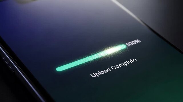 Uploading Data Progress Bar Completing on Mobile Phone Screen