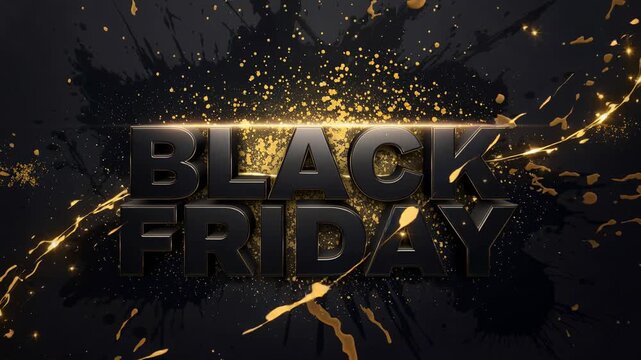 Dynamic Black Friday video with bold text and glowing gold splash effects for holiday sales and marketing