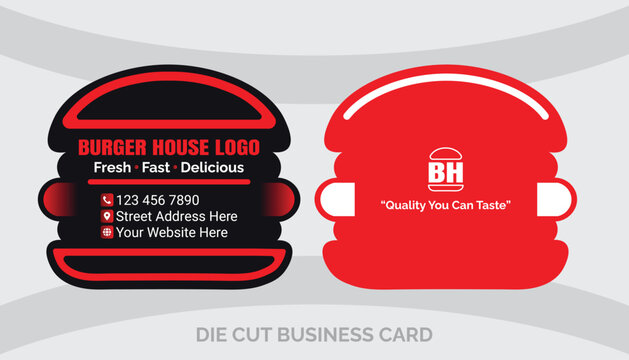 Creative Burger Shaped Die-Cut Business Card Template for Fast Food Restaurants and Burger Joints