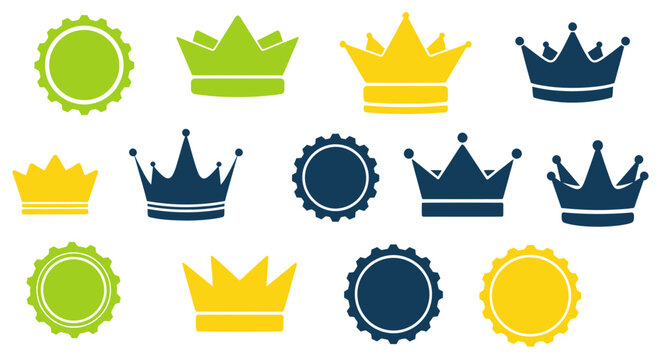 Collection of crowns and seals icons.