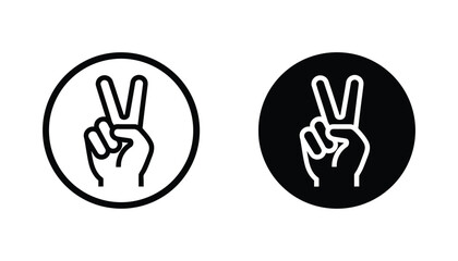 Fototapeta premium Peace sign hand gesture in circle icon in linear and solid black glyph style for social media and communication user interface design elements