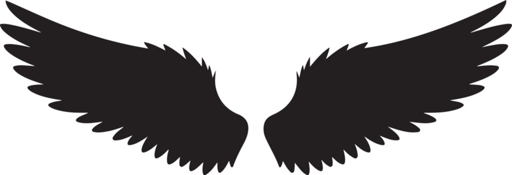 Black wing icon, wing silhouette, feather illustration, angel wing graphics, symbol element