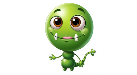 Fototapeta premium Happy green cartoon monster waving cheerfully