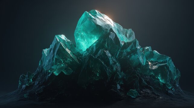 Luminous Teal Crystal Formation with Jagged Facets and Inner Glow on Dark Background