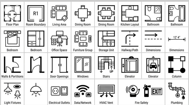 Collection of Architectural Symbols and Icons for Design.