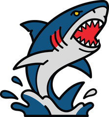 Naklejka premium Angry blue shark with open mouth flat vector illustration