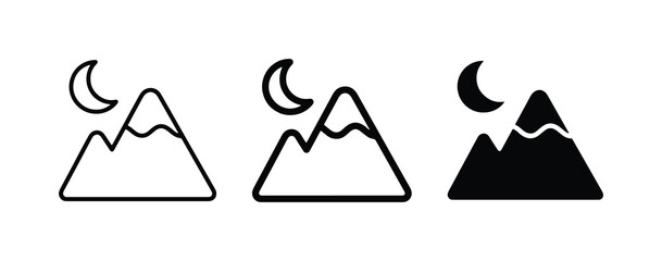 Mountain Night Icons: Simple Vector Graphics for Outdoor Adventure and Travel Themes © Taslima