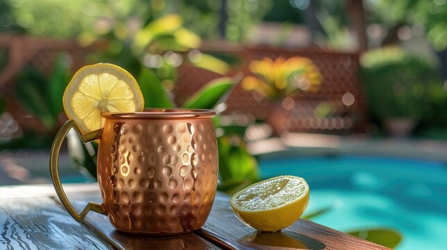 Copper Mug Cocktail by the Poolside