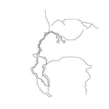 Simplified coastal marathon route line map with start and finish markers for athletic events.