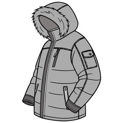 Gray winter puffer jacket with hood ©  Image Factory