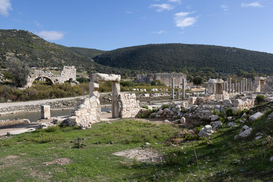 Ruins of Patara's ancient harbor street in Turkey