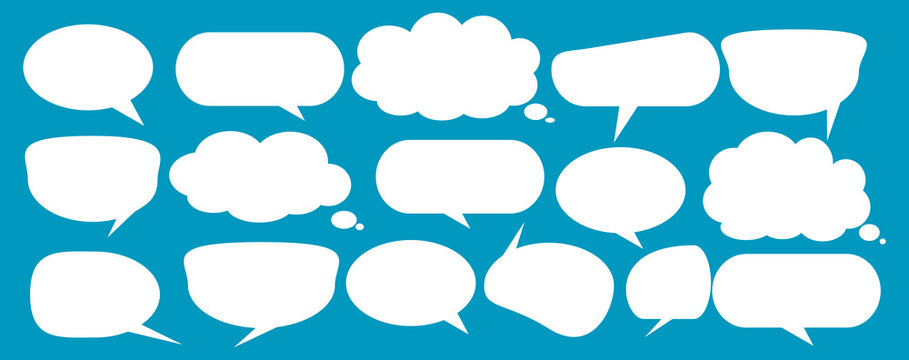 A set of chat box designs for comments on social media or comics. Vector designs of speech bubbles, text boxes, and conversation chat columns in comics.	