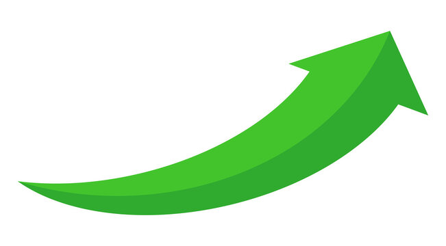 Green arrow vector icon showing direction symbol with flat style design. Jump icon